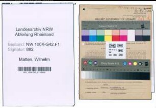 Entnazifizierung Wilhelm Matten , geb. 18.01.1906 (Arbeiter)