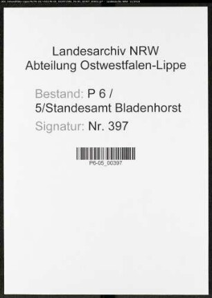 Sterberegister Standesamt Castrop-Rauxel Bladenhorst