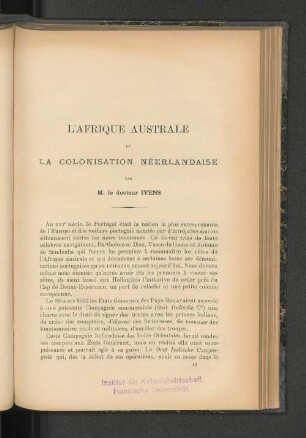 L'Afrique Australe Et La Colonisation Néerlandaise.