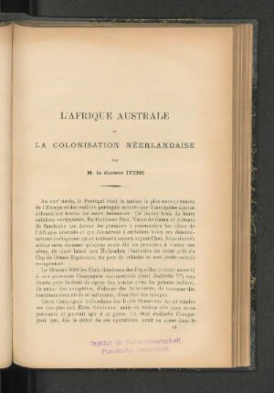 L'Afrique Australe Et La Colonisation Néerlandaise.