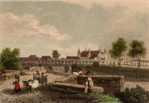 Ansichten Karlsruher Gebäude, Bauwerke und Denkmäler. "Ansicht von Gottesau bei Carlsruhe". Schloss Gottesau