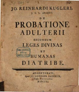 De probatione adulterii secundum leges divinas et humanas diatribe