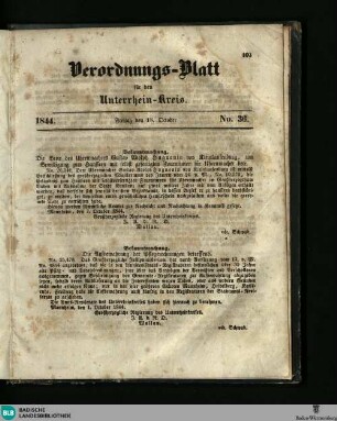 Großherzoglich Badisches Anzeige-Blatt für den Unterrhein-Kreis, Verordnungs-Blatt