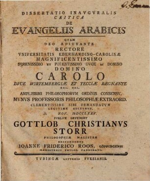 Diss. inaug. crit. de evangeliis Arabicis