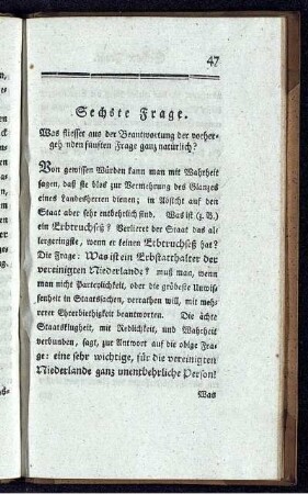 Sechste Frage. Was fliesset aus der Beantwortung der vorhergehenden fünften Frage ganz natürlich?