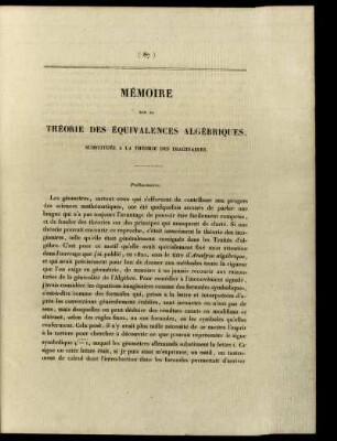 Mémoire sur la Théorie des équivalences algébriques.