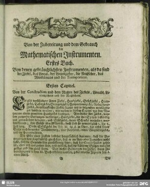 Von der Zubereitung und dem Gebrauch der Mathematischen Instrumenten