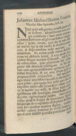 Johannes Michael Brutus, Franco Nicolai filio Spinolae, S. P. D.