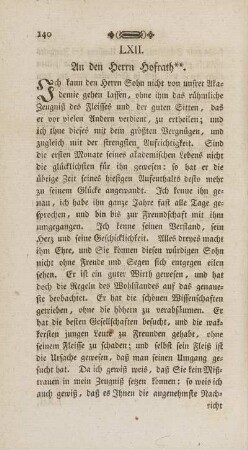 LXII. An den Herrn Hofrath**