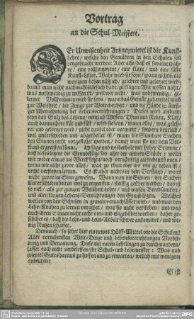 Vortrag an die Schul-Meistere