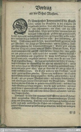 Vortrag an die Schul-Meistere