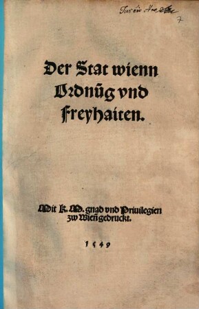 Der Stat wienn Ordnung und Freyhaiten