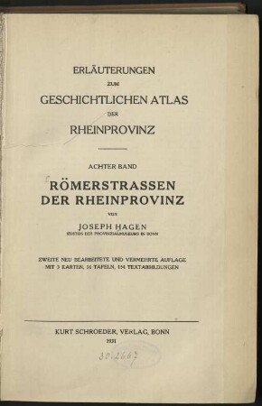 Römerstrassen der Rheinprovinz