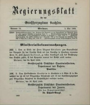 Nr. 42: Ministerialbekanntmachung, betreffend Verleihung der Rechtsfähigkeit an den Herdbuchverein Sondheim, in Sondheim vor der Rhön
