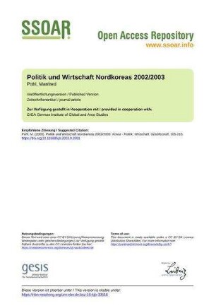 Politik und Wirtschaft Nordkoreas 2002/2003