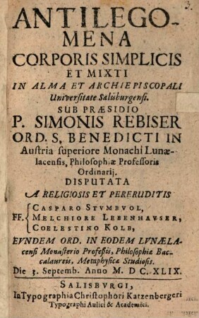 Antilegomena corporis simplicis et mixti
