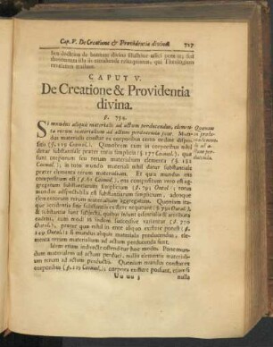 Pars 1, Caput V. De Creatione & Providentia divina