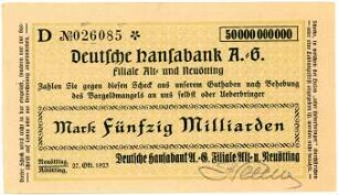Geldschein / Notgeld, 50 Milliarden Mark, 27.10.1923
