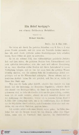 5: Ein Brief Savigny's an einen früheren Schüler