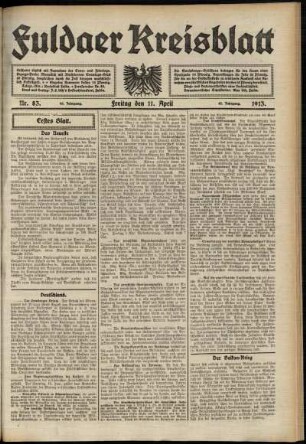 Erste Ausgabe vom Freitag, den 11. April 1913.