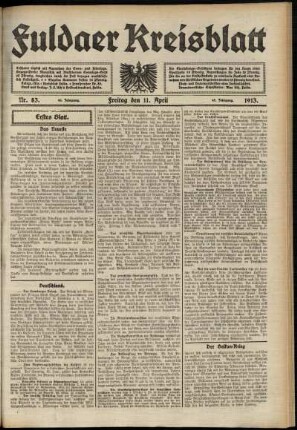 Erste Ausgabe vom Freitag, den 11. April 1913.