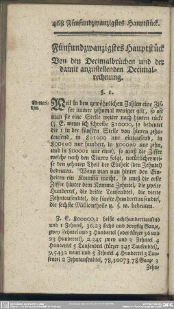 Fünfundzwanzigstes Hauptstück. Von den Decimalbrüchen und der damit anzustellenden Decimalrechnung