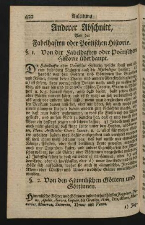 Anderer Abschnitt, Von der Fabelhaften oder Poetischen Historie