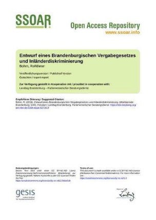 Entwurf eines Brandenburgischen Vergabegesetzes und Inländerdiskriminierung