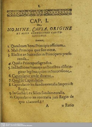 Cap. I. De Nomine, Causa, Origine Et Aliis Generalibus Capitulationis