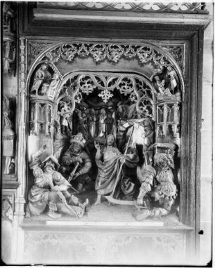 Kirrlach Katholische Pfarrkirche Sankt Cornelius und Cyprian Schnitzaltar Die Auferstehung (18. Jahrhundert)