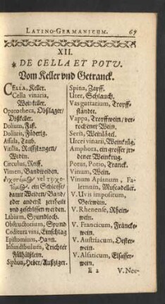 XII. De Cella Et Potu. Vom Keller vnd Getranck.