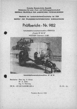 Aufsattelpflanzenschutzmaschine Kertitox KF 20/18