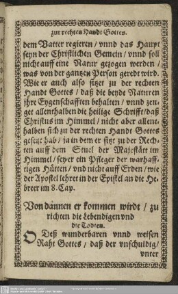 Von dannen er kommen wirdt, zu richten die Lebendigen und die Todten