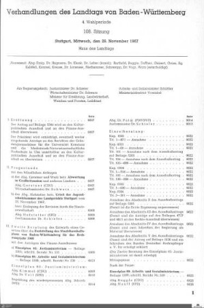 108. Sitzung, Stuttgart, 29.11.1967
