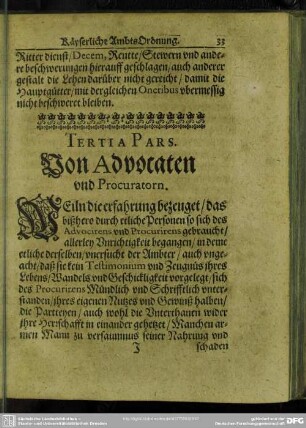 Tertia Pars. Von Advocaden und Procuratorn