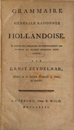 Grammaire générale raisonnée hollandoise