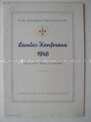 Delegiertenmappe der gemeinsamen Landeskonferenz von KPD und SPD, Land Sachsen