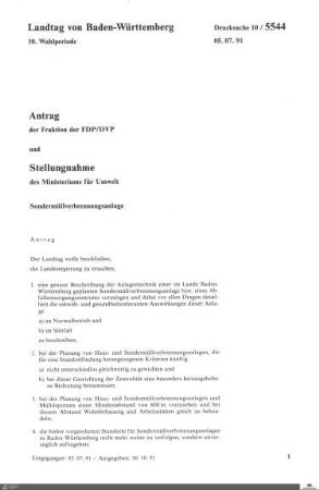 Antrag der FDP: Sondermüllverbrennungsanlage