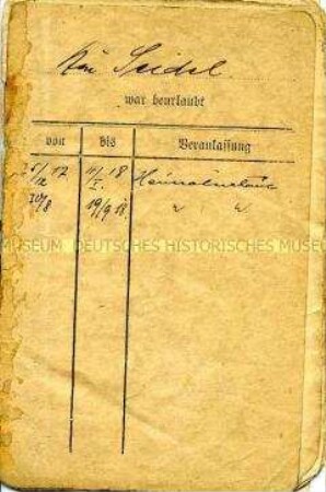 Soldbuch (?) für Karl August Seidel