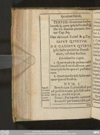 Caput Quintum. De Casibus Quibus ipso facto amittitur Beneficium, vel eius fructus
