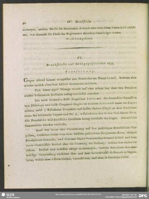 VI. [IV.] Bruchstücke zur Kriegsgeschichte 1793. Fortsetzung