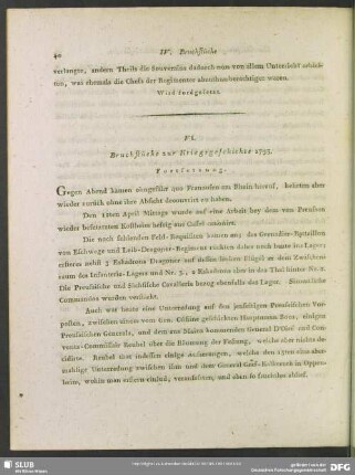 VI. [IV.] Bruchstücke zur Kriegsgeschichte 1793. Fortsetzung