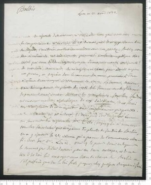 Brief von Giovanni Battista Balbis an Adelbert von Chamisso