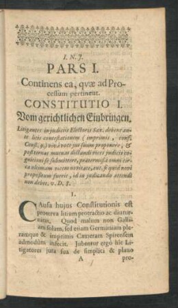 Pars I. Continens ea, quae ad Processum pertinent