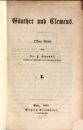Günther und Clemens : offene Briefe, 1