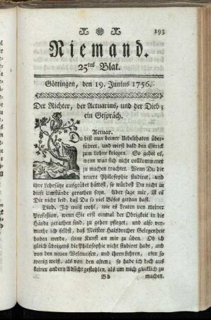 25tes Blat. Göttingen, den 19. Junius 1756.