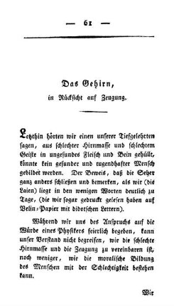 Das Gehirn, in Rücksicht auf Zeugung.