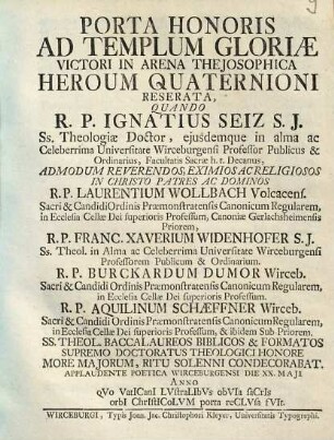 Porta Honoris Ad Templum Gloriae Victori In Arena Thejosophica Heroum Quaternioni Reservata