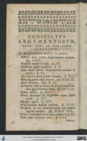 Conspectus Argumentorum, Super Quae In Hoc Libro Exponitur