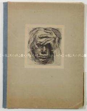 Selbstporträt mit aufgestützter Hand von Käthe Kollwitz - Umschlag der Mappe mit 10 Reproduktionen nach Radierungen und Lithographien von Käthe Kollwitz